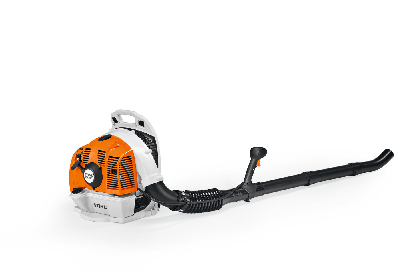 Vista laterale del soffiatore spalleggiato Stihl BR 350 con sistema antivibrante