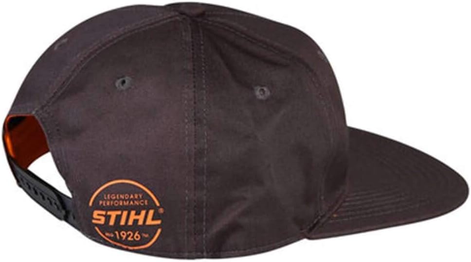 Berretto da baseball Stihl nero con logo laterale arancione e cinturino posteriore