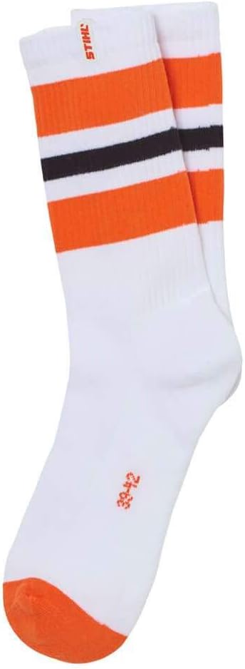 Calze da tennis STIHL unisex bianche con bande arancioni e nere