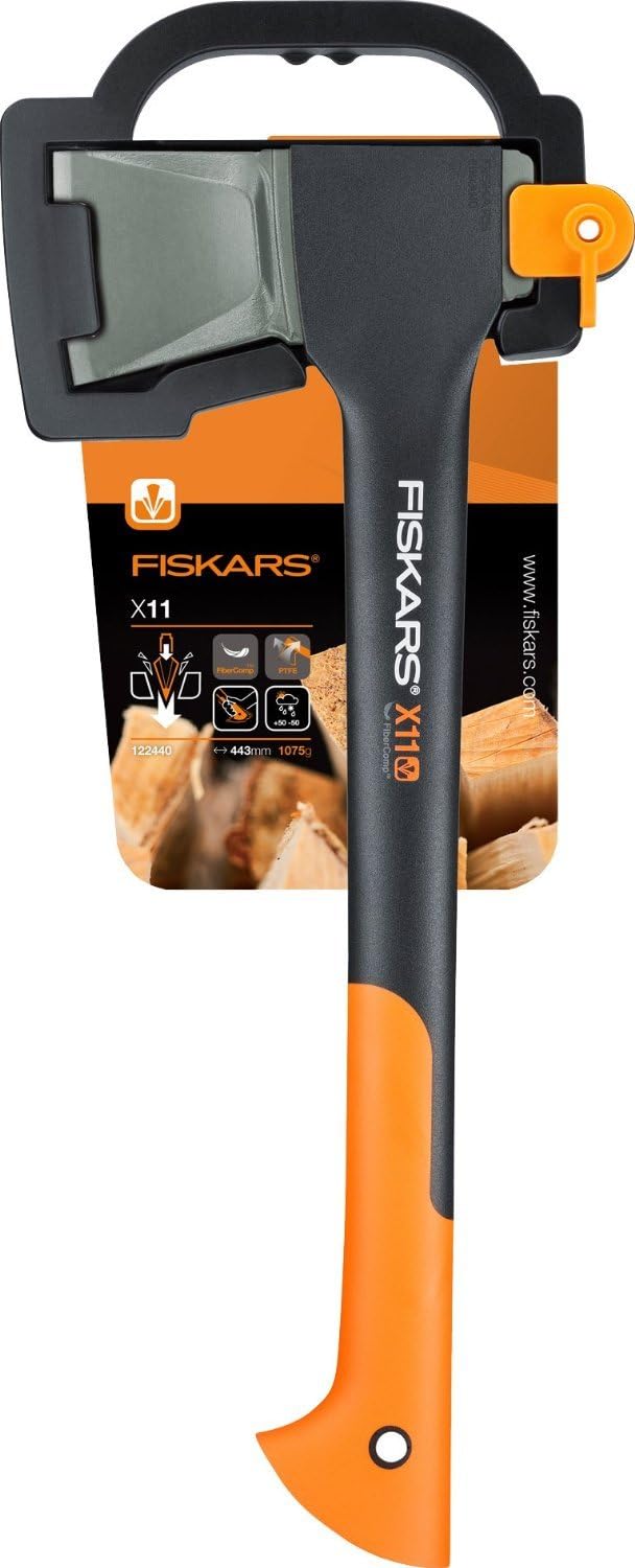Ascia da spacco Fiskars X11 con confezione e protezione lama
