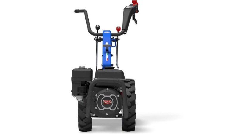 Posto di guida del motocoltivatore BCS 706 con manubrio su silent-block e comandi ergonomici