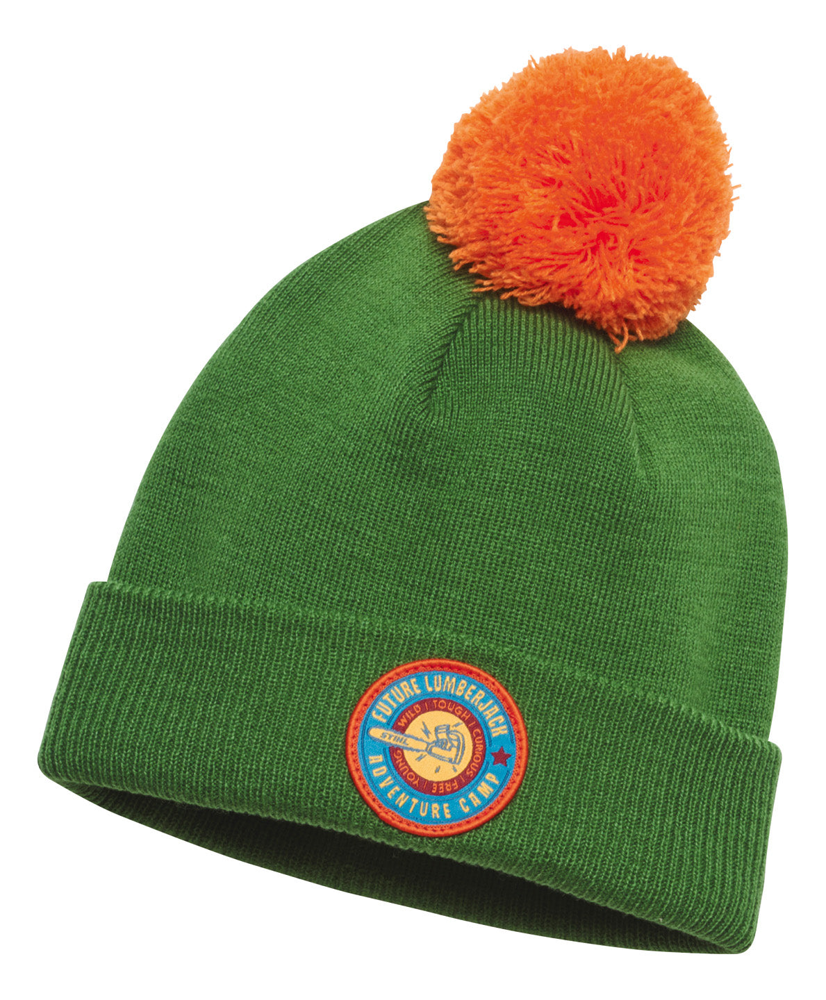 Berretto invernale Stihl Adventure verde in poliacrilico con pompon arancione e patch Future Lumberjack