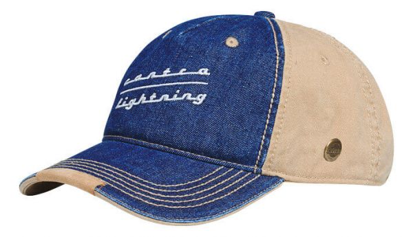Cappellino Stihl Contra 59 blu in denim bicolore con scritta Contra Lightning