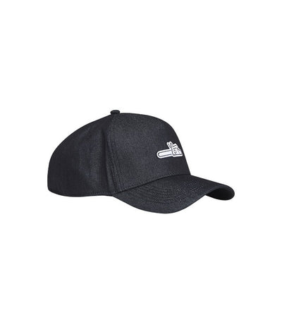 Cappellino Stihl denim nero cinque pannelli con visiera curva e logo motosega