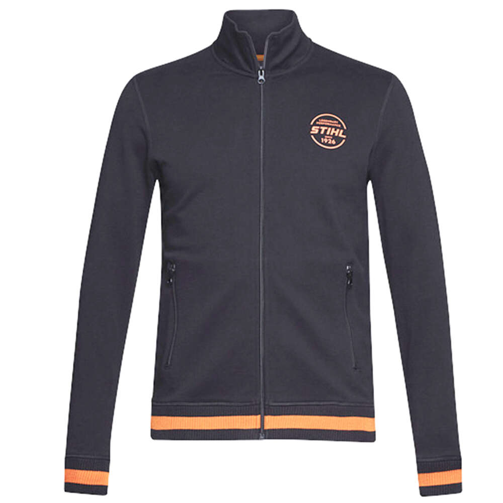 Felpa Stihl con cerniera SZ L Logo-Circle nera in cotone con collo alto e dettagli arancioni