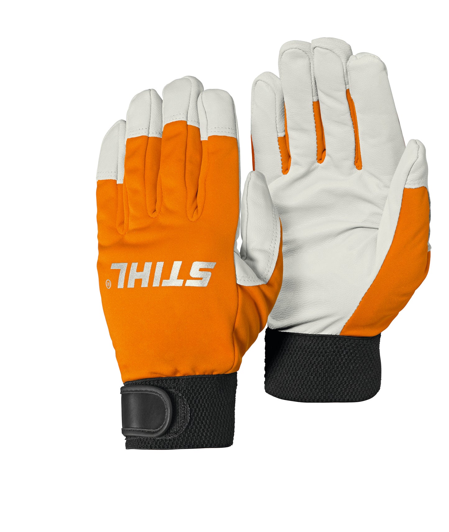 Guanti da lavoro invernali Stihl DYNAMIC THERMOVENT in pelle di capra con dorso in tessuto traspirante, colore arancione e bianco, chiusura a strappo, taglia M/9