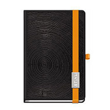 Quaderno Stihl tascabile nero con elastico arancione