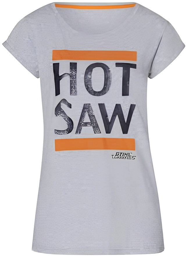 T-shirt donna Stihl Hot Saw grigia in cotone con stampa frontale glitterata taglia XS