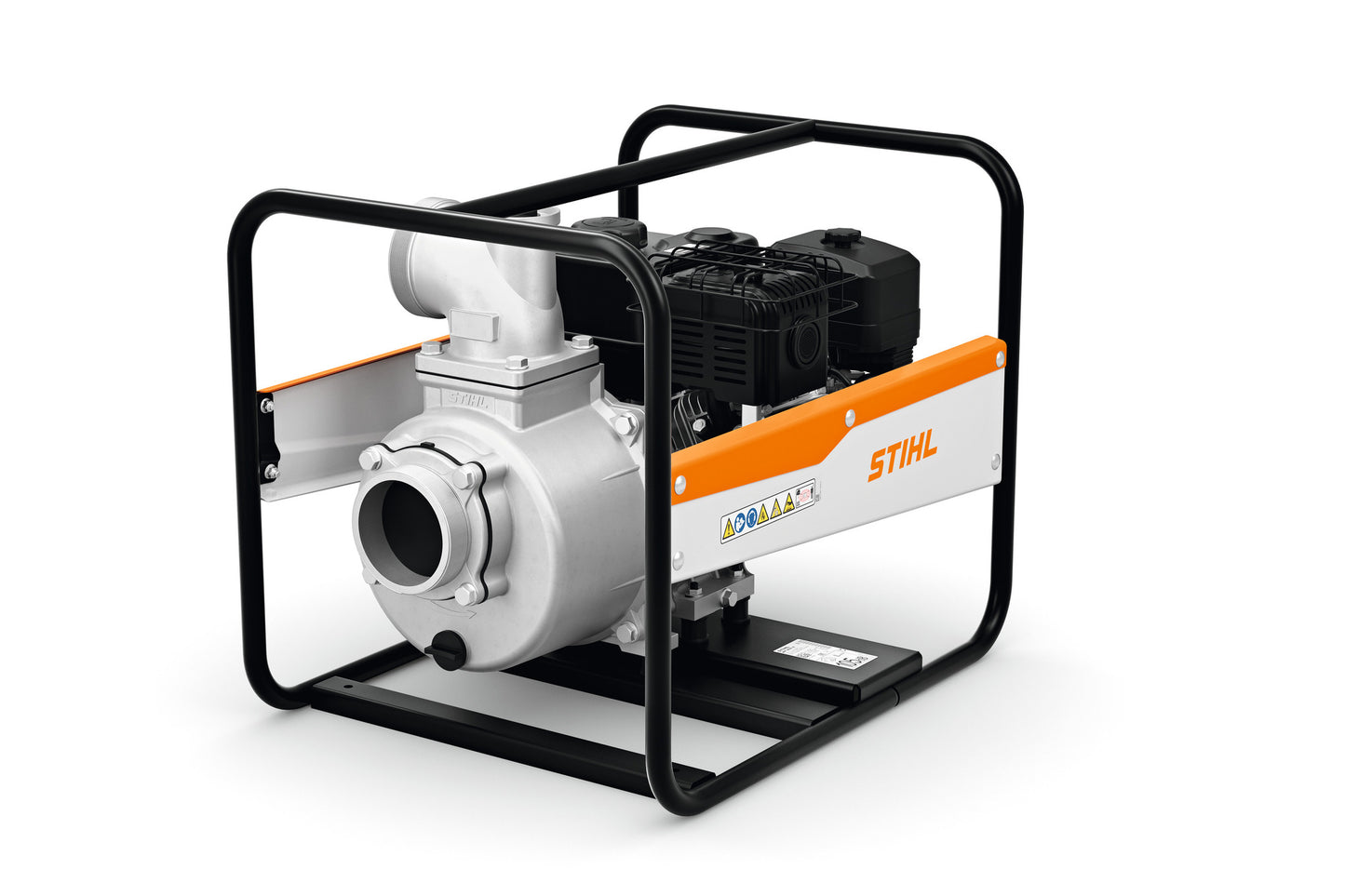 Pompa idrovora Stihl WP 900 vista posteriore con corpo pompa e struttura in tubolare