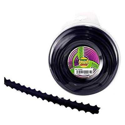 Bobina di filo per decespugliatore nero, marca Oregon, modello Duoline, con sezione a doppio filo per una maggiore efficienza nel taglio dell'erba e delle sterpaglie. Ideale per giardinaggio e manutenzione del verde.