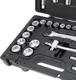 Set di chiavi a bussola in acciaio cromato, 18 pezzi, con cricchetto e prolunga, in valigetta portatile nera, ideale per riparazioni auto e uso domestico. Strumenti di alta qualità per meccanici e fai-da-te.