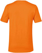 Maglietta arancione unisex in cotone, vista posteriore. Design semplice con maniche corte e girocollo. Ideale per abbigliamento casual, sportivo o promozionale. Disponibile in varie taglie. Perfetta per personalizzazioni con stampe o loghi aziendali.