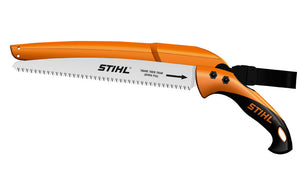 Sega per rami PR 24 di Stihl con manico ergonomico su sfondo grigio