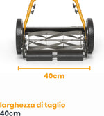 Rasaerba manuale con larghezza di taglio di 40 cm, ideale per piccoli giardini. Dotato di lame rotanti e ruote robuste per un taglio preciso e uniforme. Perfetto per chi cerca una soluzione ecologica e senza motore per la manutenzione del prato.
