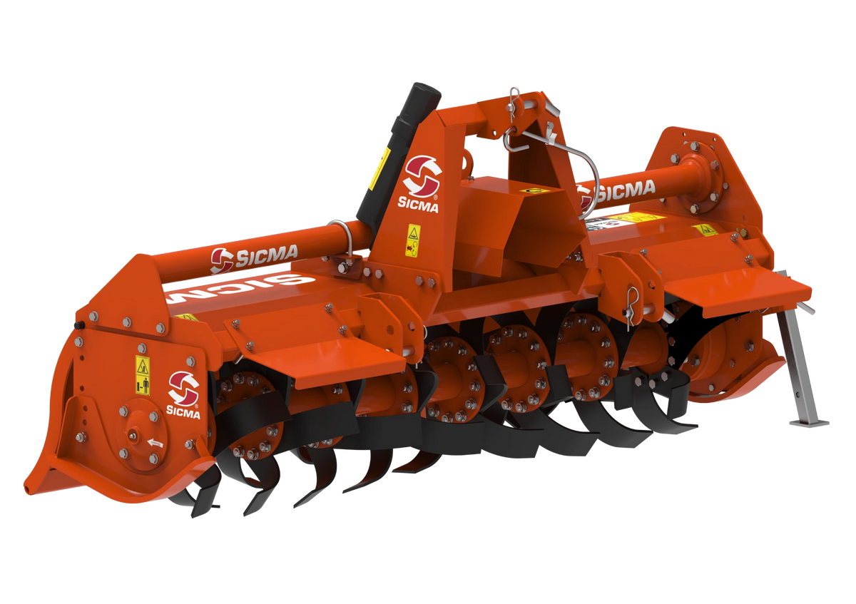 Vista frontale laterale fresatrice SICMA con dettaglio zappe e struttura portante
