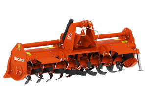 Vista frontale laterale fresatrice SICMA RC con dettagli su zappe e struttura compatta
