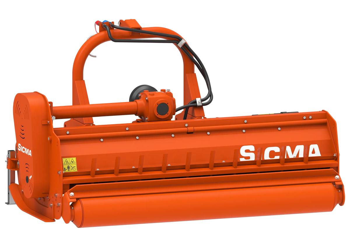 Trinciatutto SICMA spostabile – vista posteriore angolata con attacco a tre punti e trasmissione laterale.