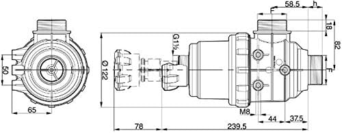 Disegno tecnico filtro di aspirazione Arag con valvola G 1" 1/2 e quote dimensionali