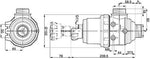 Disegno tecnico filtro di aspirazione Arag con valvola G 1" 1/2 e quote dimensionali