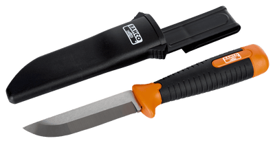 Coltello robusto a lama curva Bahco SB-2449 con manico bi-componente e custodia agganciabile alla cintura