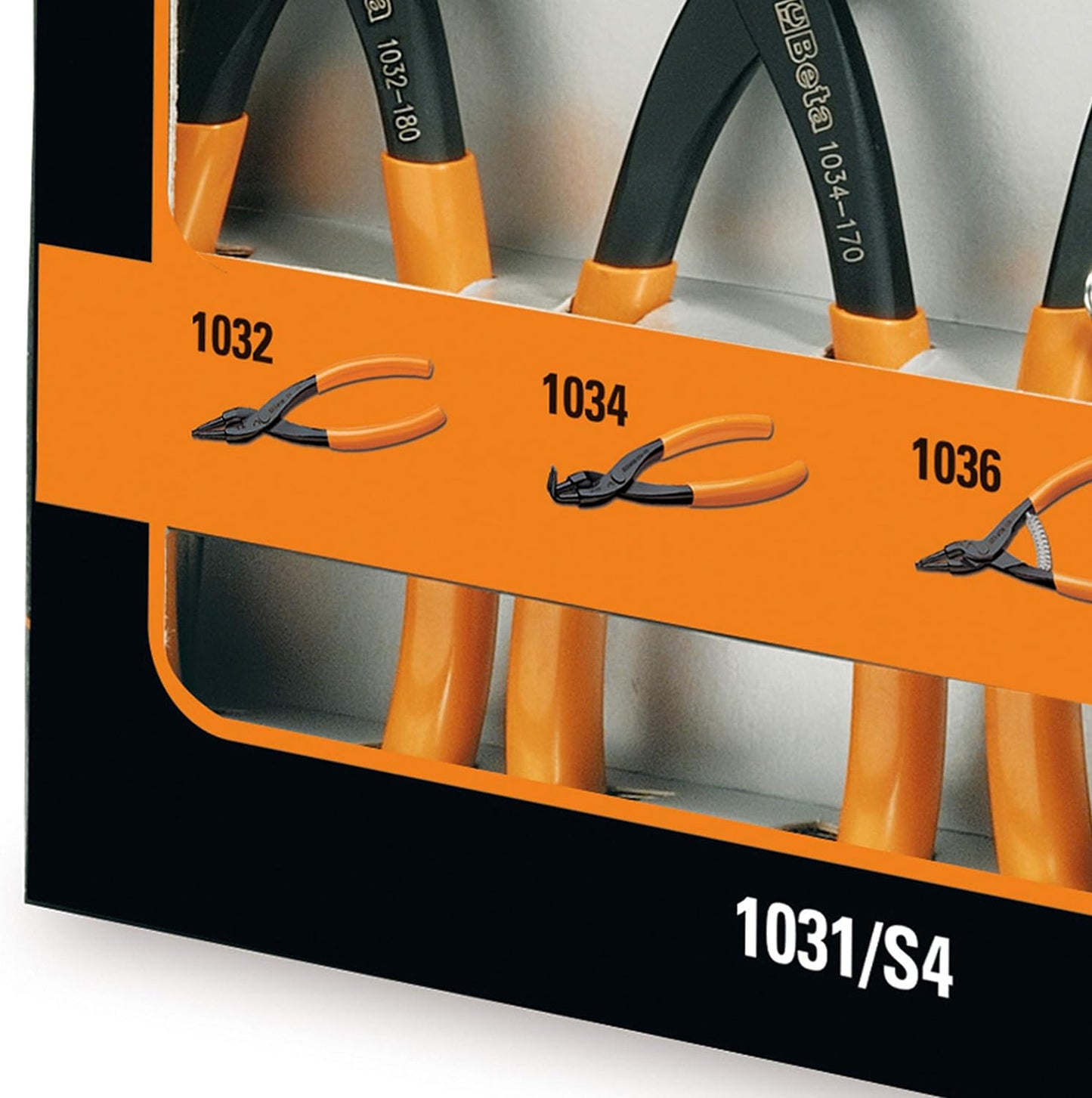 Dettaglio frontale Beta 1031/S4 con indicazione modelli pinze 1032 1034 1036 1038