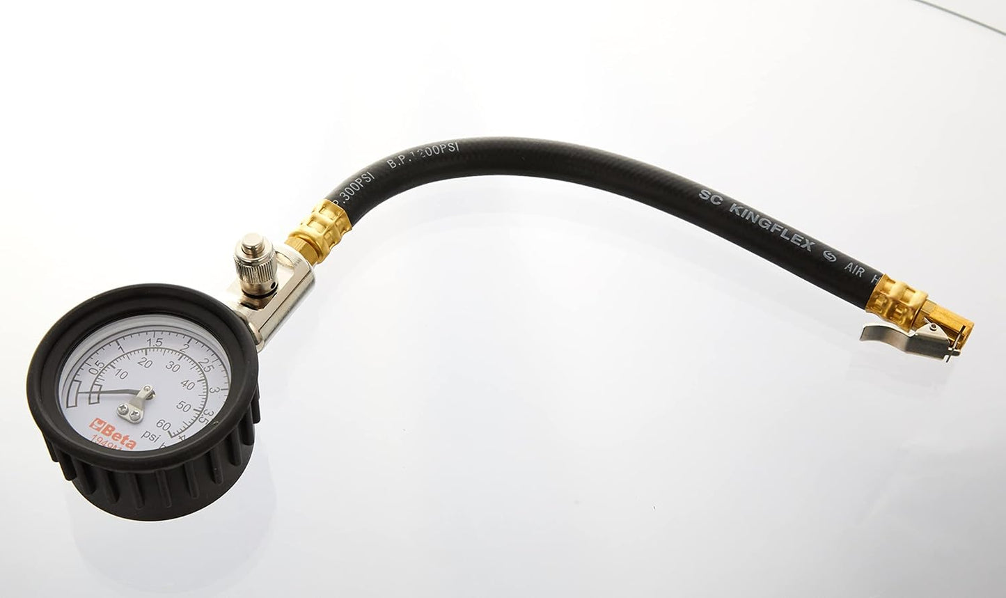 Manometro Beta 1949M per pressione pneumatici con tubo e raccordi in ottone