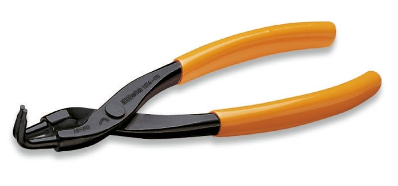 Pinza Beta curva per anelli Seeger con manici arancioni