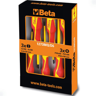 Confezione set giraviti isolati Beta 1273MQ/D6 6 pezzi con impugnatura ergonomica