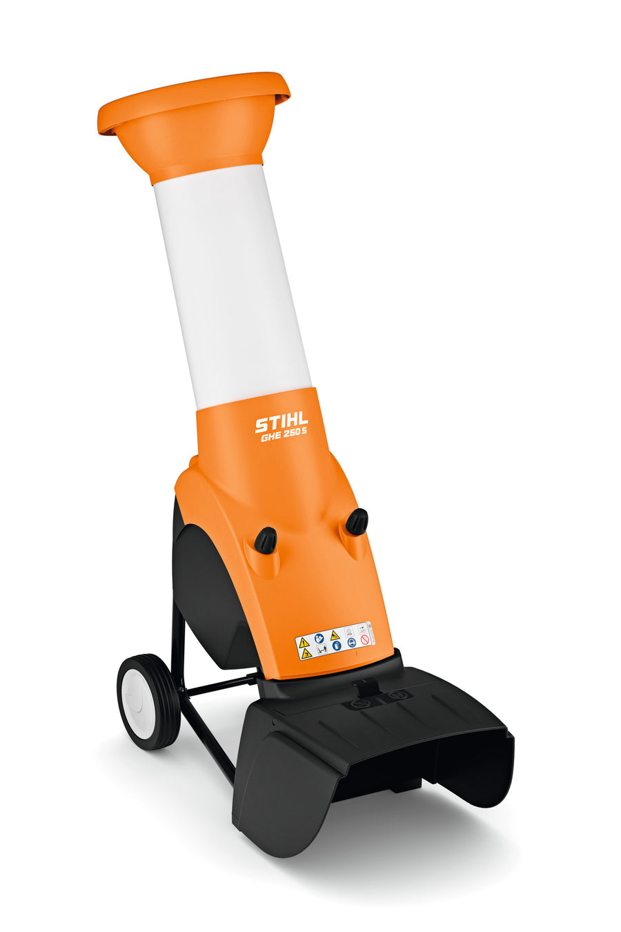 Biotrituratore elettrico STIHL GHE 250 S 230 V con imbuto di caricamento e ruote di trasporto