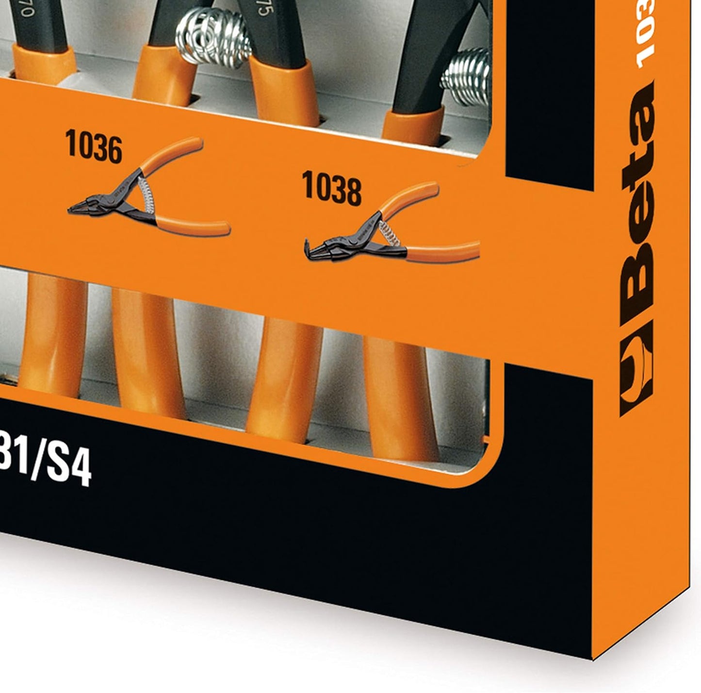 Confezione Beta set pinze anelli elastici di sicurezza 1031/S4 dettaglio laterale arancione