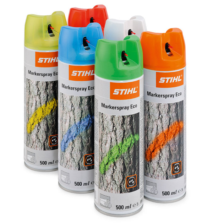 Spray Marcatura Stihl ECO 500ml Fluorescente su sfondo arancione