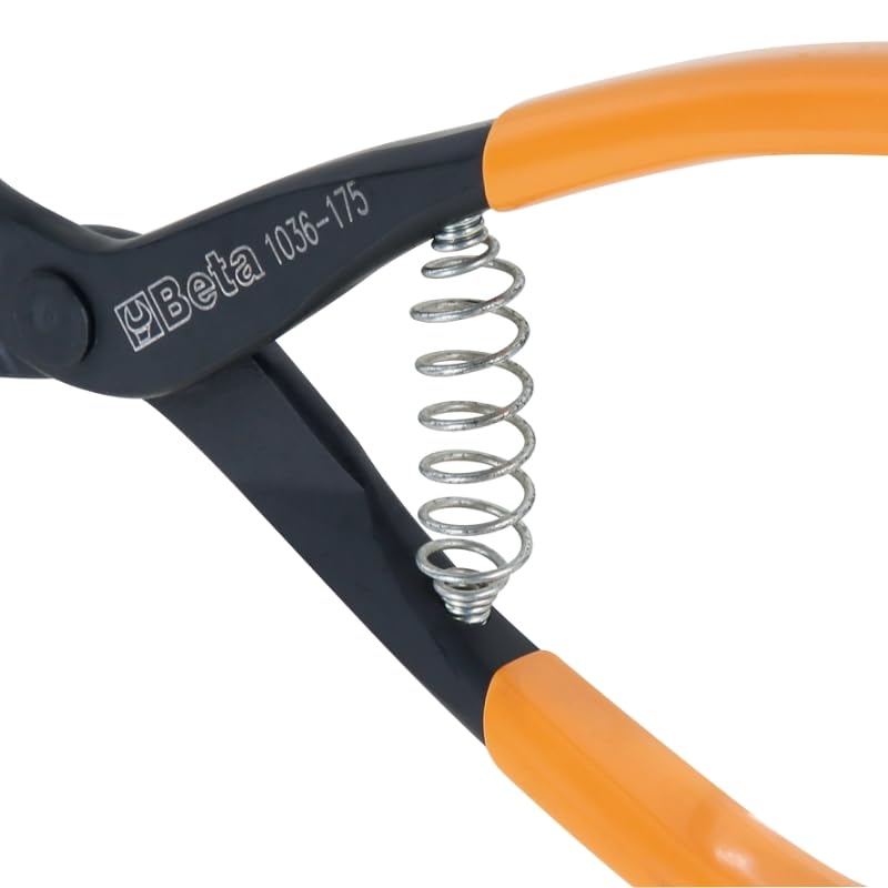 Dettaglio pinza Beta per anelli Seeger con molla e logo