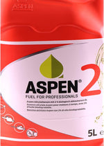 Dettaglio etichetta Aspen 2 benzina alchilata 2 tempi con 2% olio biodegradabile 5 L
