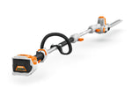 Dettaglio tagliasiepi a batteria STIHL HLA 56 con impugnatura circolare e asta lunga