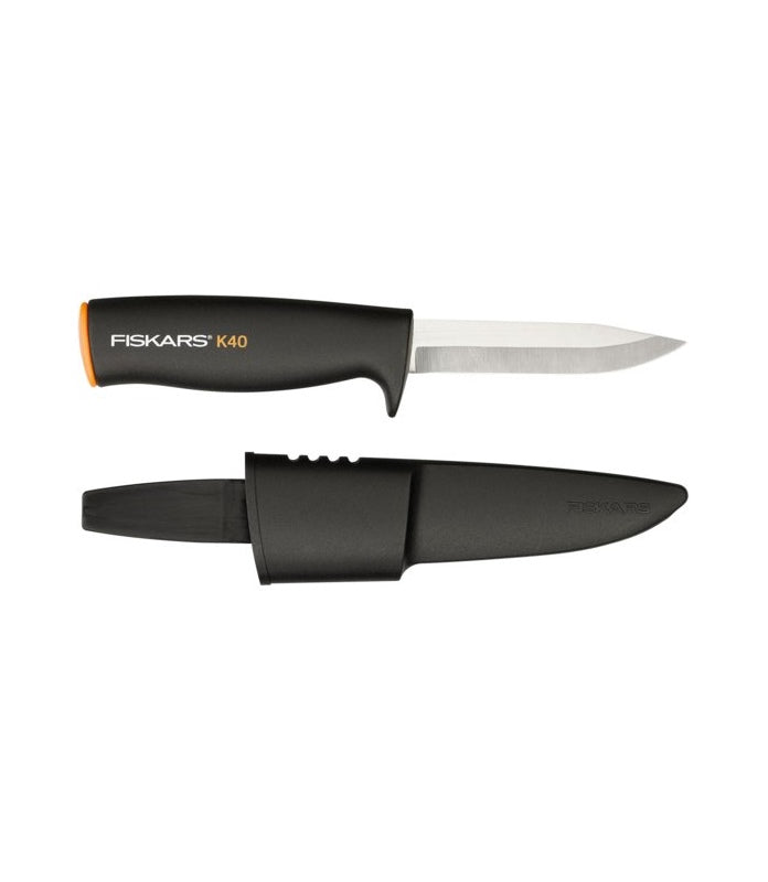 Coltello multiuso Fiskars K40 con lama in acciaio inox e fodero in plastica