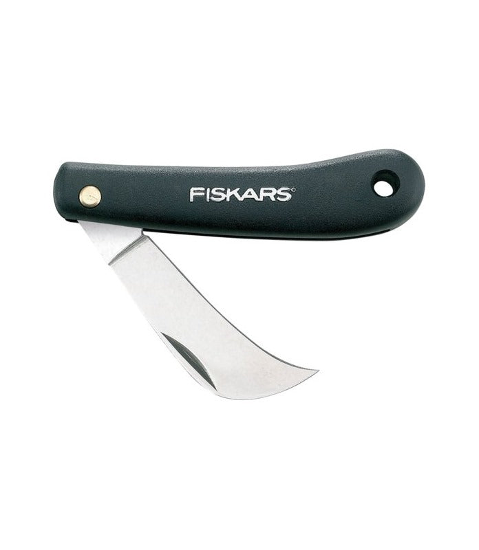 Coltello da innesto a roncola Fiskars K 62 con lama curva in acciaio al carbonio e manico nero