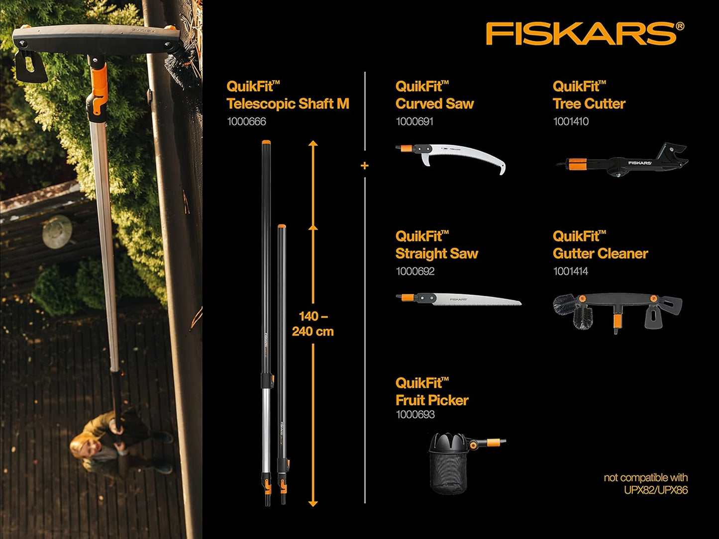 Sistema Fiskars QuikFit con seghetto dritto e altri utensili compatibili