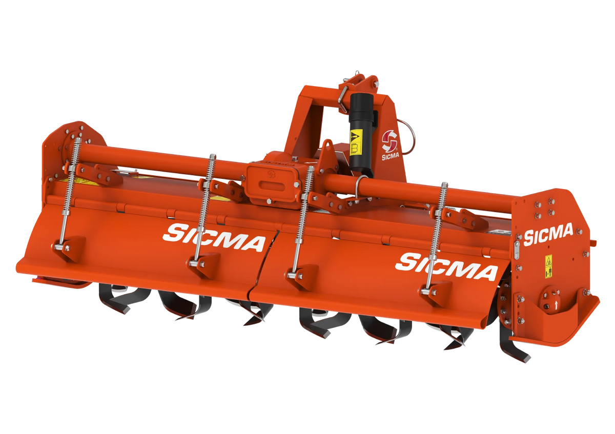 Vista posteriore della fresatrice RM Sicma con struttura solida e doppio cofano molleggiato.
