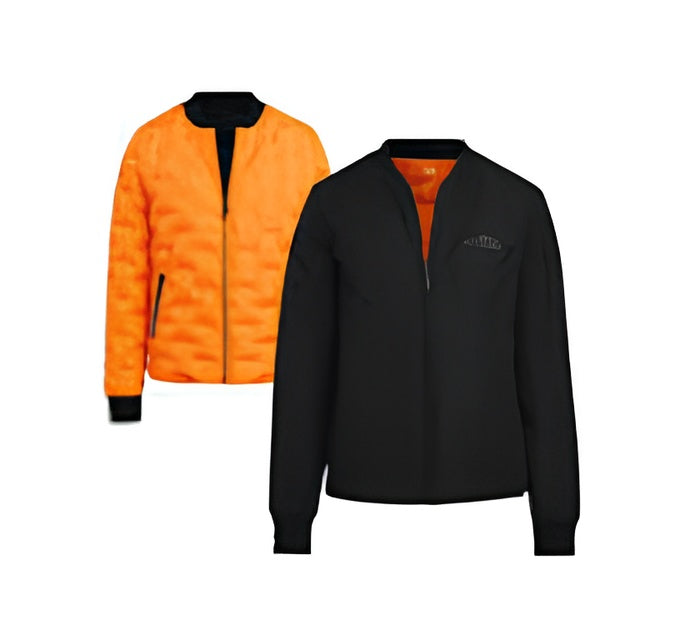 Giacca donna reversibile Stihl nera in poliestere con stampa riflettente motosega e tasche su entrambi i lati