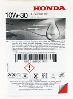 Dettaglio etichetta olio Honda 10W-30 4 stroke oil API SJ
