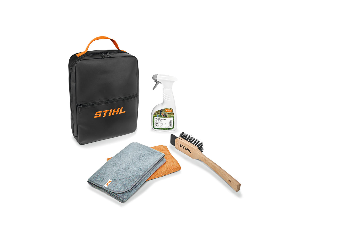 Kit cura e pulizia STIHL per iMOW Plus con Multiclean 500 ml, spazzola con raschietto, panni in microfibra e borsa