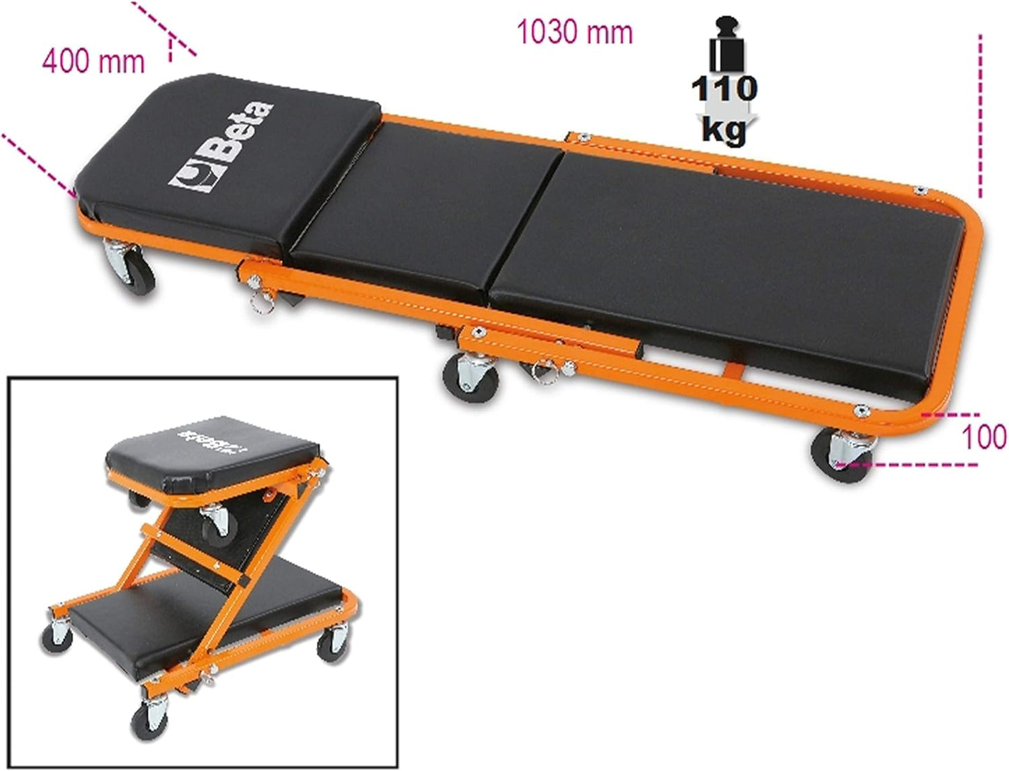 Lettino sottomacchina Beta con ruote dimensioni 1030x400x100 mm e portata 110 kg