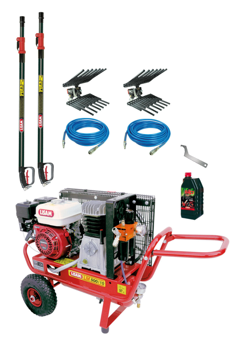 Lisam Kit Hobby7 LM 500/10 Honda GX 160 per raccolta olive con 2 abbacchiatori pneumatici, aste telescopiche e tubi aria