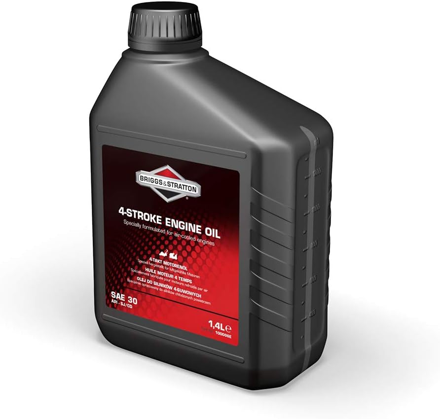 Flacone olio motore Briggs & Stratton 1,4 litri SAE 30 vista tre quarti