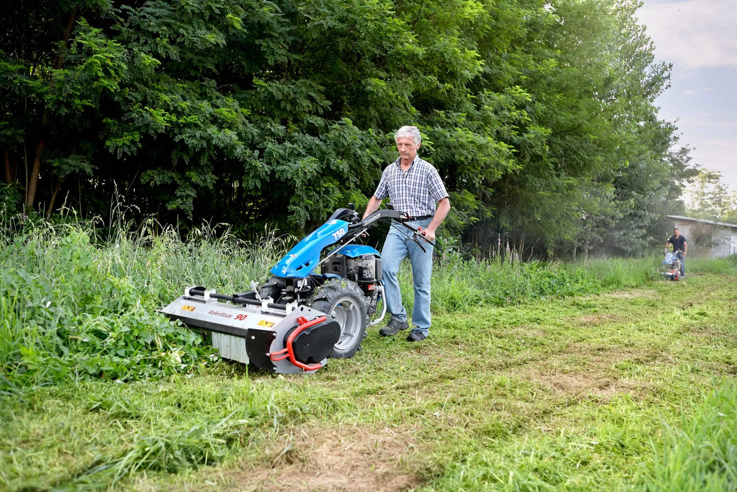 Trinciaerba RollerBlade su motocoltivatore durante la bonifica di sterpaglie e rovi