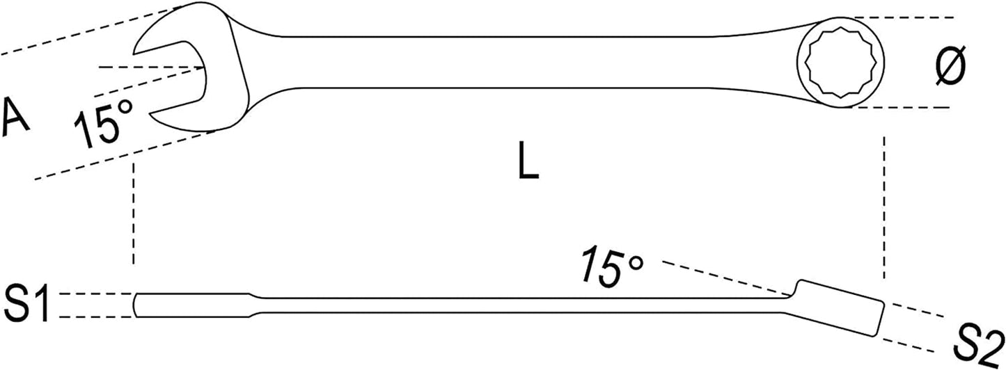 Schema tecnico chiave combinata con inclinazione 15 gradi