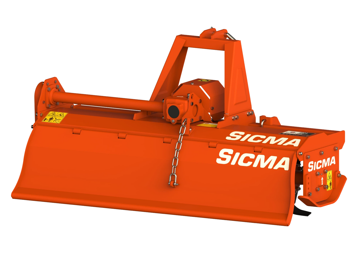 Fresatrice Sicma BH 120 vista posteriore dettaglio cofano e trasmissione laterale