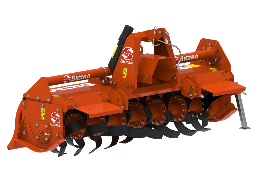 Fresatrice Sicma CS 145 vista frontale con rotore e zappe e attacco a tre punti