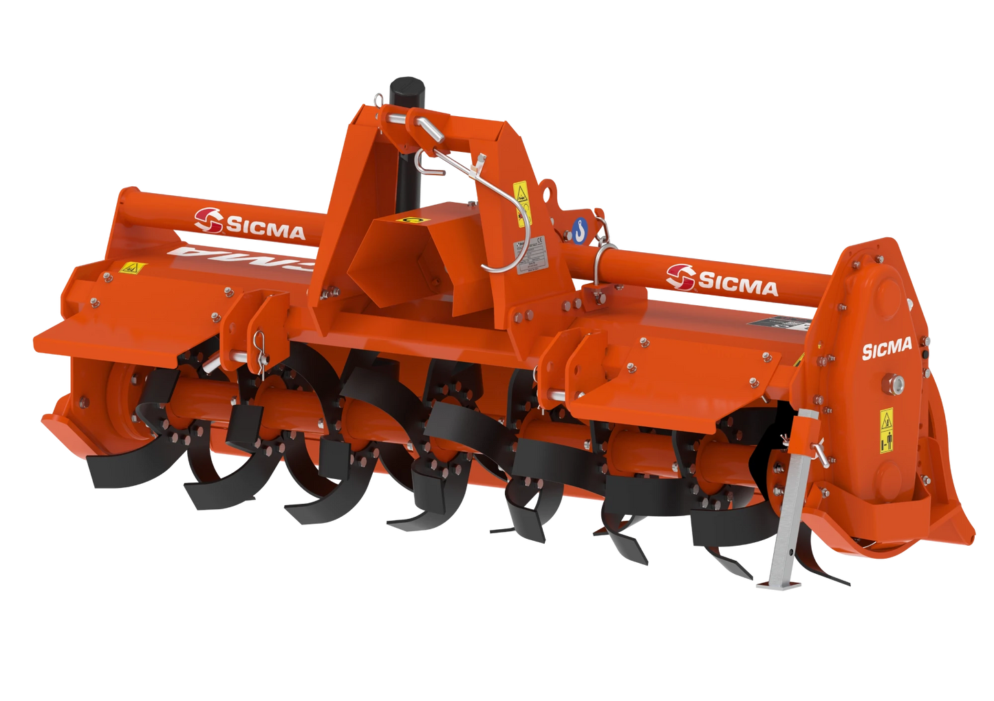 Fresatrice Sicma CS 145 vista frontale con rotore e zappe per lavorazione del terreno