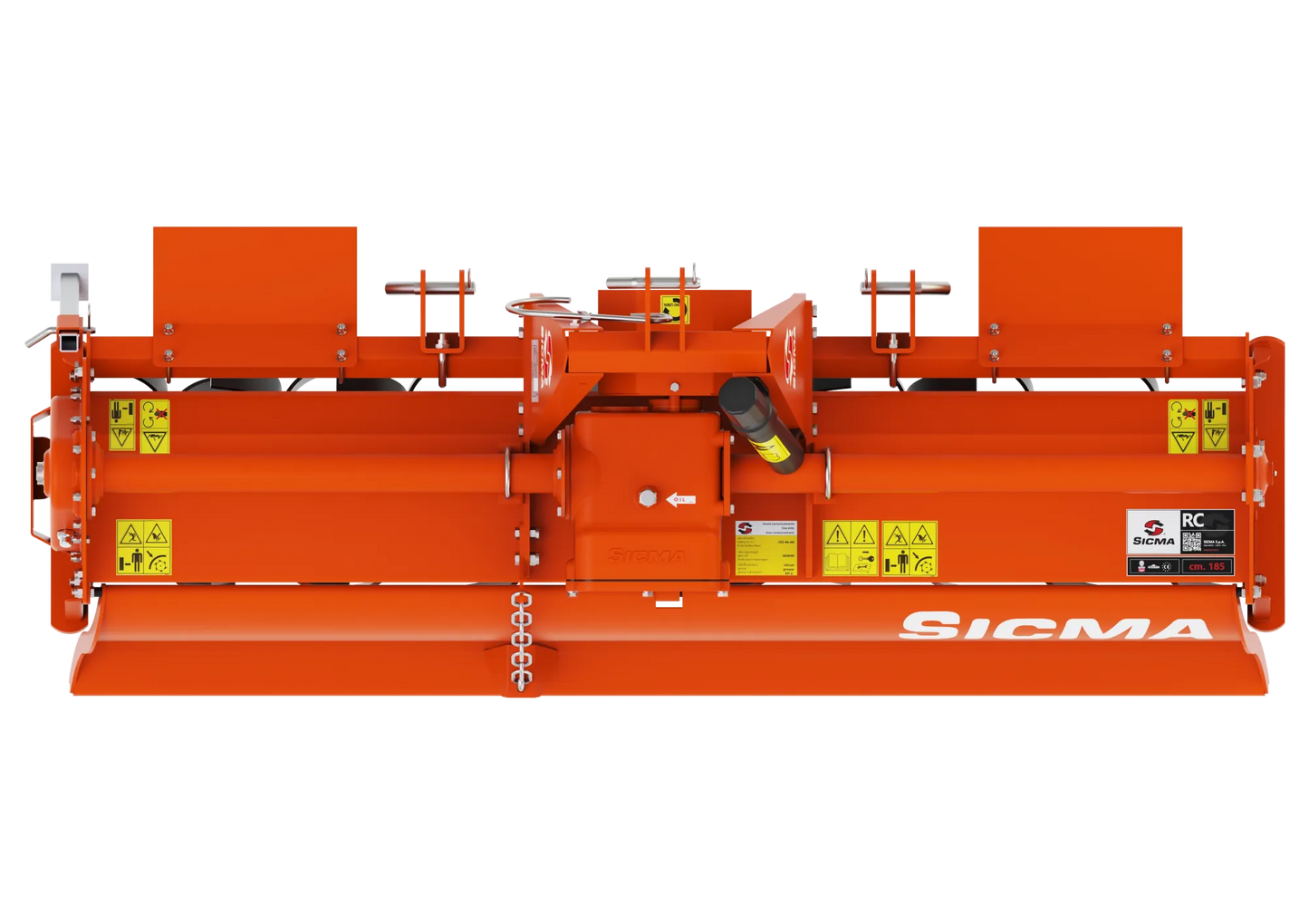 Fresatrice fissa Sicma RC 145 vista dall'alto con telaio e attacco a 3 punti
